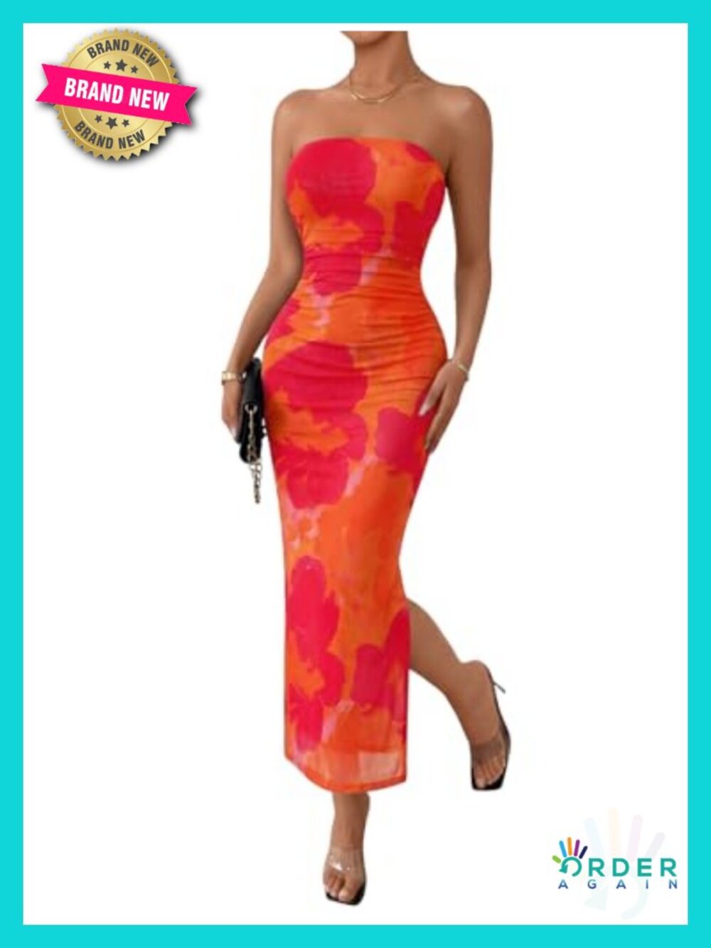 Strapless Ruched Maxi Bodycon Dress with Sheer Mesh Overlay